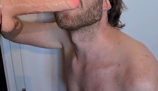 Deepthroat training - Amateur sucks dildo deep blindfolded, lots of spit and saliva