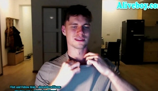athletic guy strokes his cock on webcam