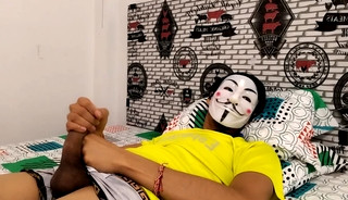 Young man gives strange massages to his big cock