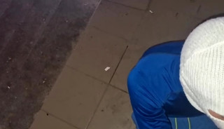 Cum in a passerby's mouth, hot bursts of cum in public by a femboy and a stepfather