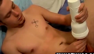 Handsome amateur fists his cock with a fleshlight deep