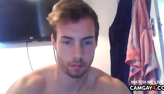 Handsome blond man makes his first in live masturbation