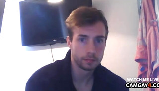 Handsome blond man makes his first in live masturbation