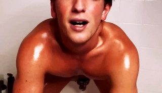 locked boy plays with himself in the shower