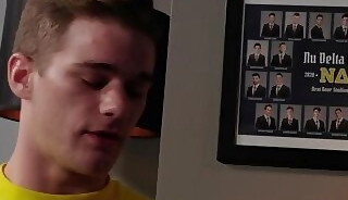 Prank results in ass spank and cock sucking for frat guy!