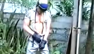 Guy in a CHP Uniform Jacking Off