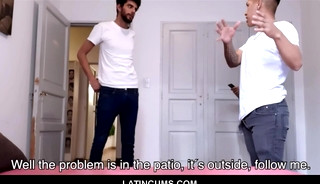 Two Twink Latino Step Brothers Threesome with Maintenance Boy