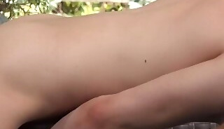 Dallas encourages Austin to climb up onto the sun lounger and present his cute ass