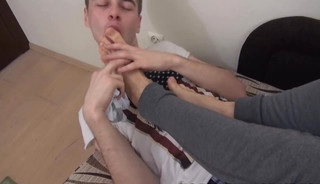 His horny gay BF in heat is all over his sexy smelly feet