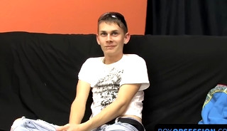 Eager Seth stretches tight ass with massive dildo during solo session