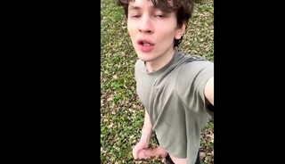 Sexy Twink Plays Risky With His Huge Veiny Cock In The Woods