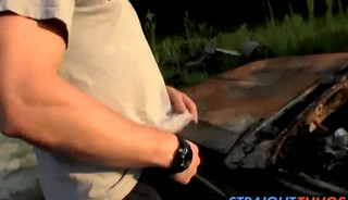 Elijah loves to touch nipples and jerk his cock outdoors