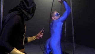 Hunk Hero Strung Up, Humiliated, and Made to Jerk Cock