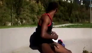 big cock jerking off in public