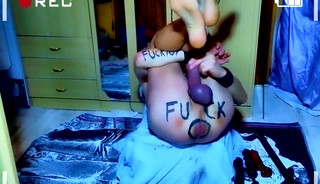 totally naked slave exposed valentine's day present body writing dildo deep in BDSM