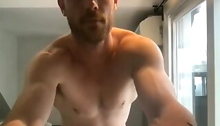 muscular guy with tattoo gives himself a facial. cumforfun3456 on chaturbate