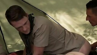 Barebacking scout twinks 3some fucked outdoor in the tent