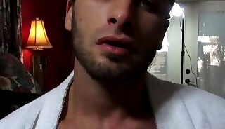 Handsome amatuer jock milking his dick for cum after shower