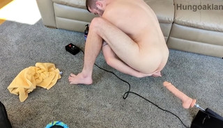 Using my fuck machine until it makes me cum half hard