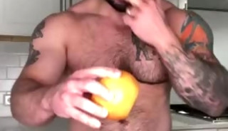 Handsome and hot guy fucks a fruit