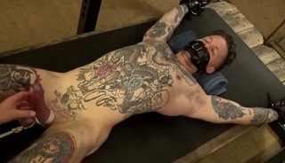 edged hunk is subjected to post-cum torment and bdsm milking