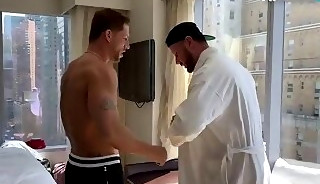 Athletic inked jock bangs and rims BFs asshole at home
