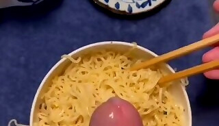 Noodles taste better with cum from uncut cock