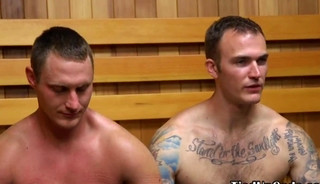 Inked dom whips tied up sub after showering