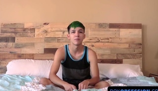 Skinny gay talks in interview before pleasuring himself to orgasm