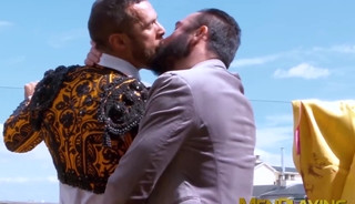 Pretty costumed hunk Denis Vega fucked doggystyle outdoor