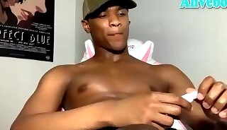 black dude jerks off his big heavy shaft on webcam