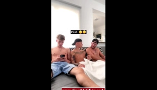 Three twinks suck each other's cocks, jerk off and fuck