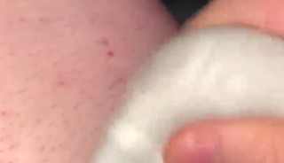 Closeup masturbating my big uncut cock and cumming in my panties