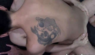 Amateurs Kaleb and Larken spend time barebacking and blowjob