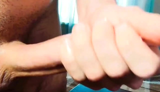 Young guy jerks off his big dick and cum on the table Moans Hard orgasm Lots of cum - AlexHuff
