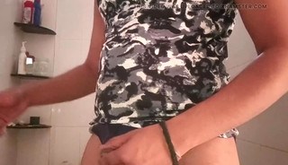Cold bottle fucking on hot horny body with deep peeing in toilet