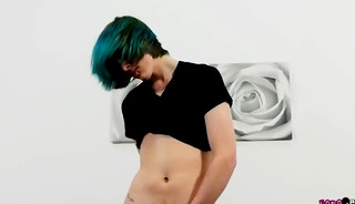 Twink Enticingly Jerks His Cock Off
