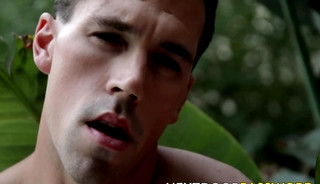 Austin Hunter flexes his physique while stroking in poolside solo shoot