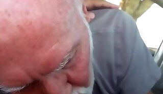 Handsome Grandpa Sucks in His Car