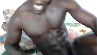 Ebony twink jerks off dick live