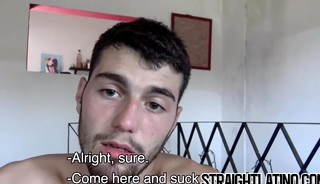 Latino tattooed gay bareback riding huge cock before facial