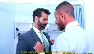 Bearded businessman Dani Robles fucked raw by kinky doctor