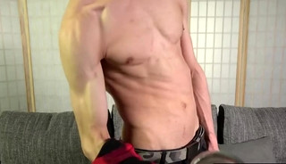 Cute Slim Boy with Ripped Abs Jerks His Big Cock