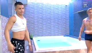 Latino Guys Shower Together on Webcam