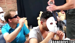 Dude wearing mask sucks as many dicks as he can at party