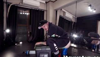 Lustful Axel Abysse farts loudly after riding a gigantic toy in the gym