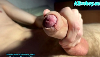 slim russian guy with hairy legs strokes his hard dick