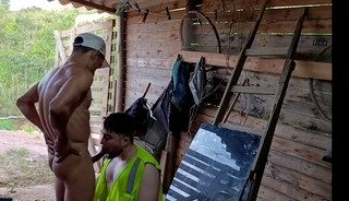 The employee finishes his task and his boss gets incredibly aroused seeing him all sweaty.
