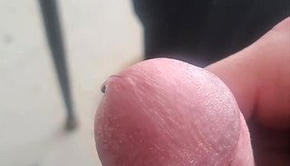 Edging uncut cock and leaking precum