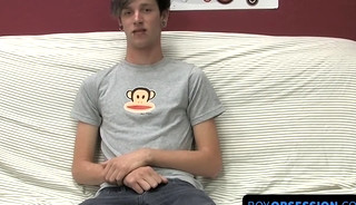 Adorable Danny's solo couch wank and cumshot fun during interview